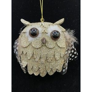 Ornament Owl with Gold Glitter and Feathers
